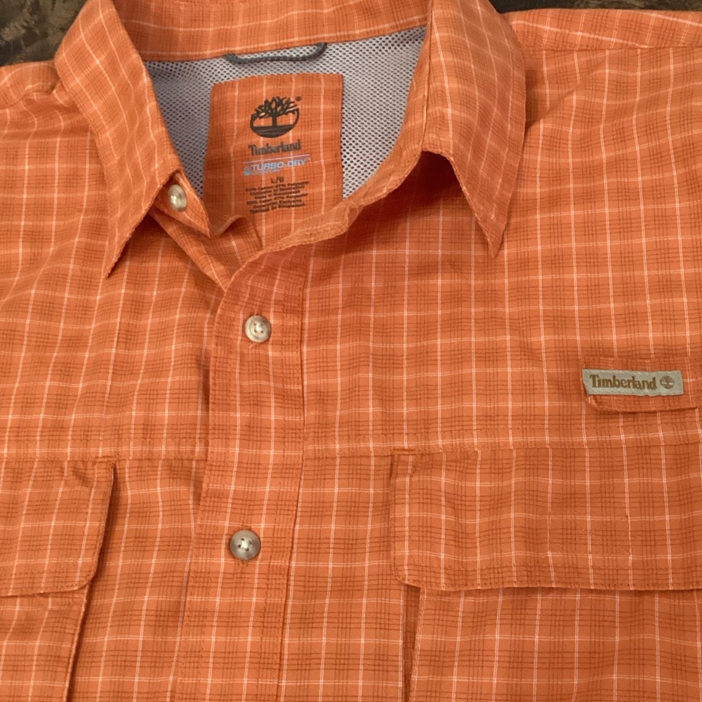 Timberland Men’s Orange Plaid Short-Sleeve Button-Down Shirt